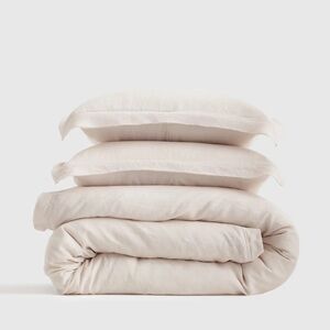 Quince European Linen Double Flange Duvet Cover Set Sand King/Cal King New
